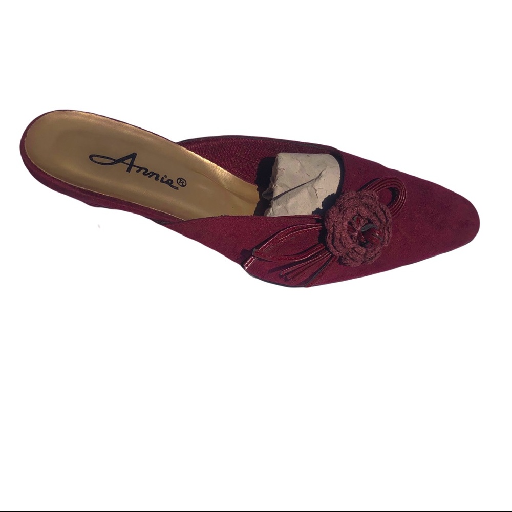 New Annie burgundy suede mules. Worn once. 9M. Party, designer, elegant.